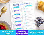 Weekly Meal Planner Printable- Watercolor Banners - The Digital Download Shop