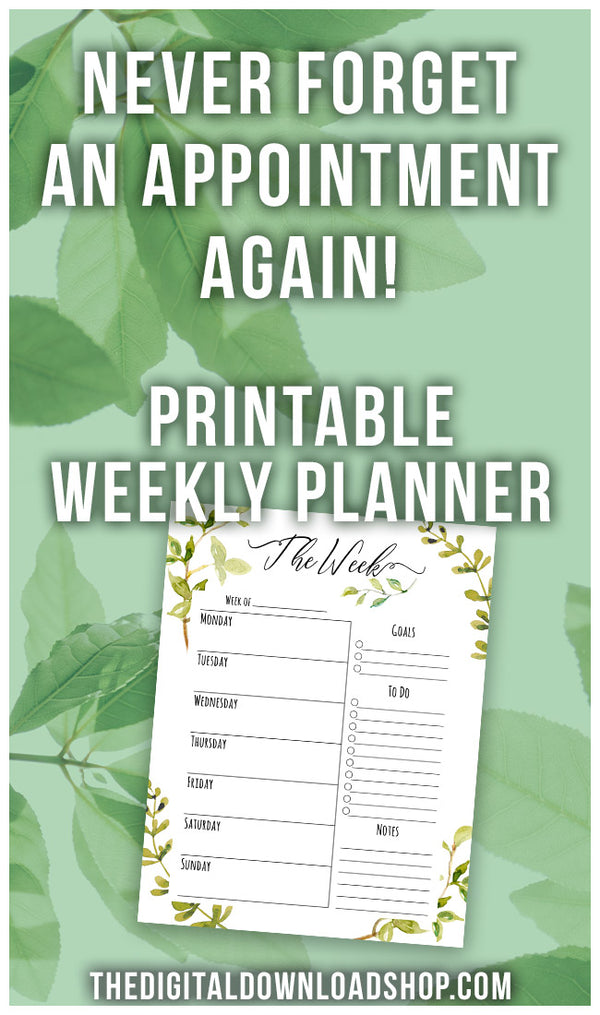 Weekly Planner Printable: Watercolor Greenery- With plenty of space to write reminders and to-dos, this is exactly what you need to organize your week! | weekly organizer, weekly schedule, weekly agenda, A4 Letter printable planner inserts, week on one page WO1P #planner #printable #DigitalDownloadShop