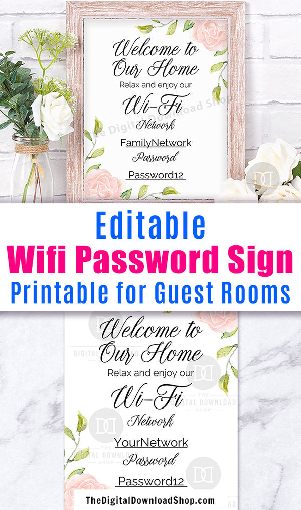 Wifi Password Sign Printable- Floral | The Digital Download Shop wifi-password-sign-printable-floral-the-digital-download-shop