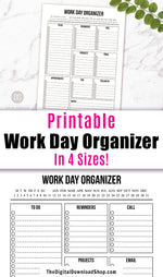 Work Day Planner Printable- Work day organizer productivity planner printable with a minimalist black and white theme!